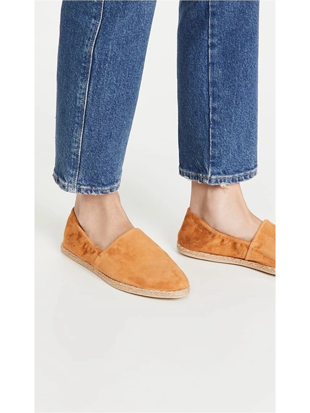 VINCE Meryl Suede Espadrille Flat Slip On Saffron Tan Size 7.5 Almond Toe Boho